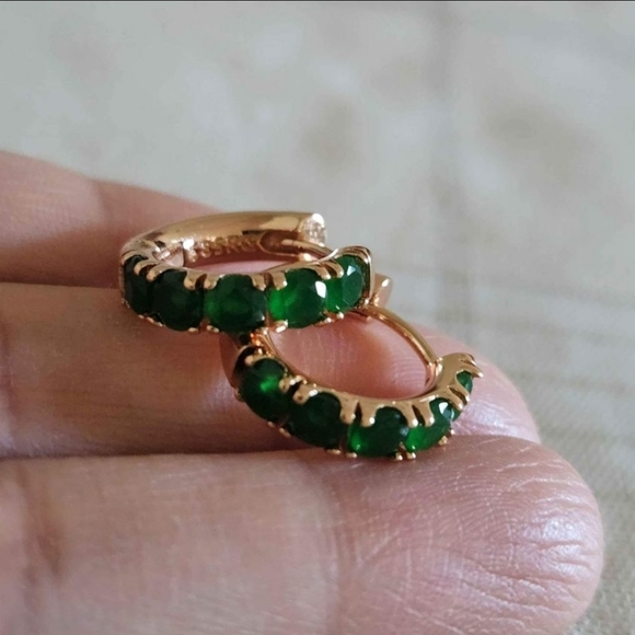 New 14K Gold Plated Emerald Huggie Hoop Earrings for Women - Picture 10 of 10